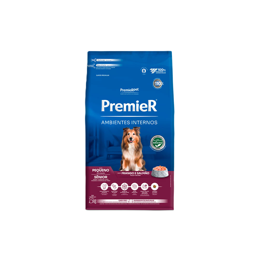Ração Cão Premier Ambientes Internos Senior Frango e Salmão